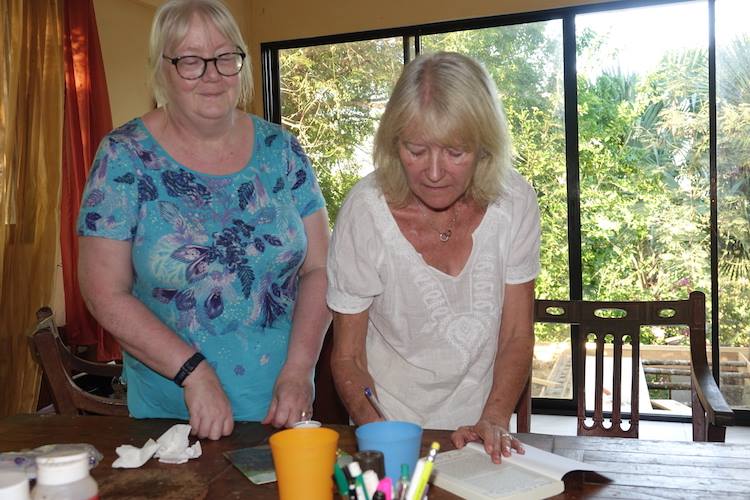 Lindsey signing Elaine's copy of What About Your Saucepans and the second book, Life After Saucepans.