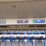 Empty desks at Liverpool Airport